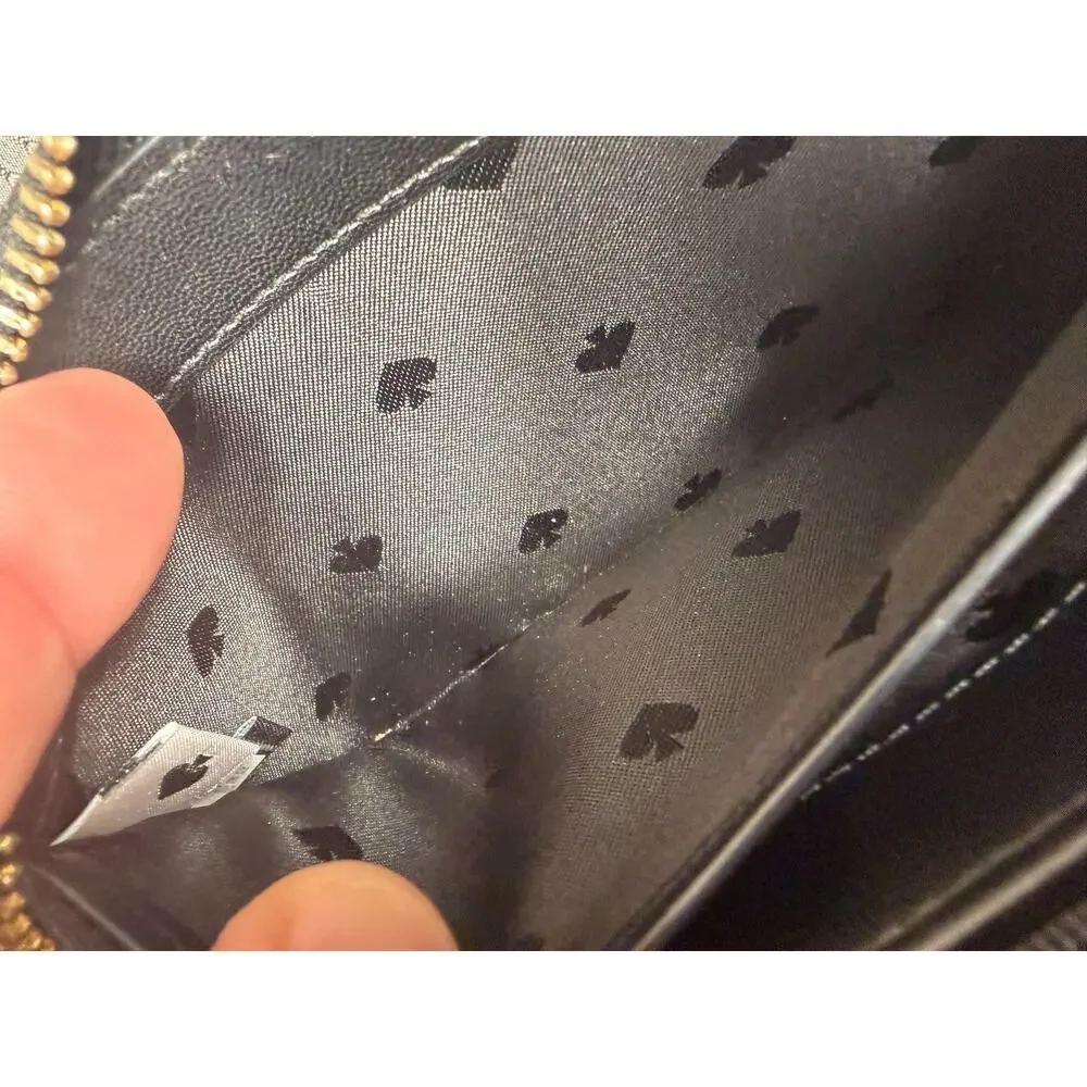 Kate Spade Wallet Womens One Size Beige Black Leather Zip Around Card Case